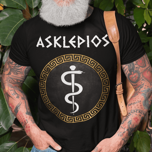 Black / S Asklepios Ancient Greek God of Health and Medicine T-shirt