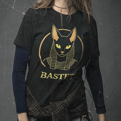 Black / S Bastet Egyptian Goddess of Cats T-Shirt
