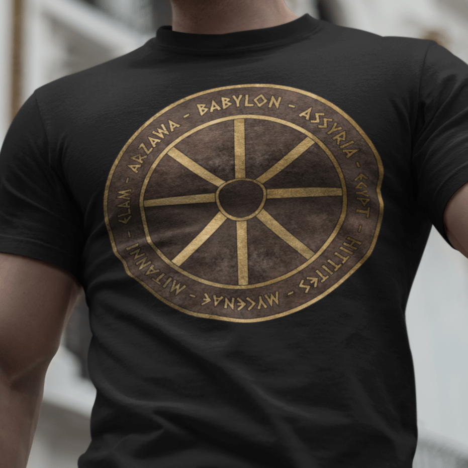 Black / S Bronze Age Powers Ancient Civilizations Chariot Wheel Symbol T-Shirt