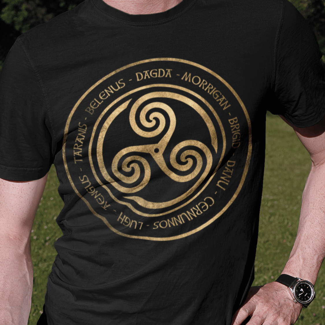 Black / S Celtic Gods and Goddesses Triskelion Symbol T-Shirt