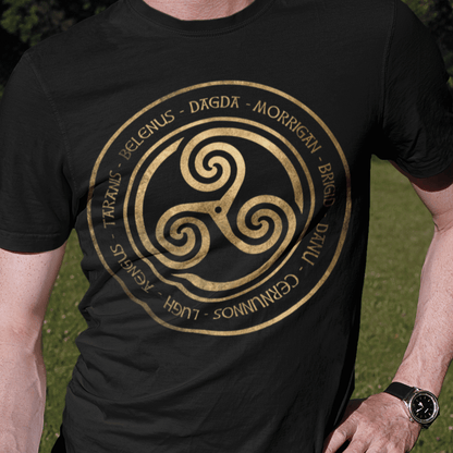 Black / S Celtic Gods and Goddesses Triskelion Symbol T-Shirt