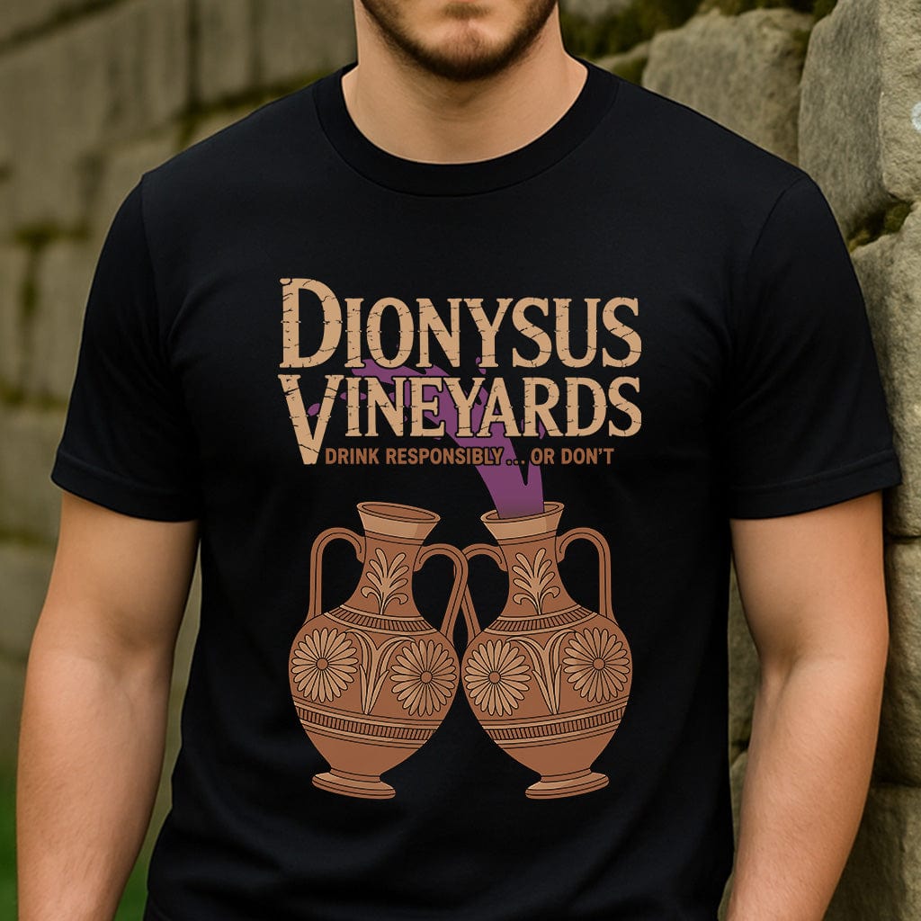 Black / S Dionysus Vineyards - Funny Greek Mythology T-Shirt