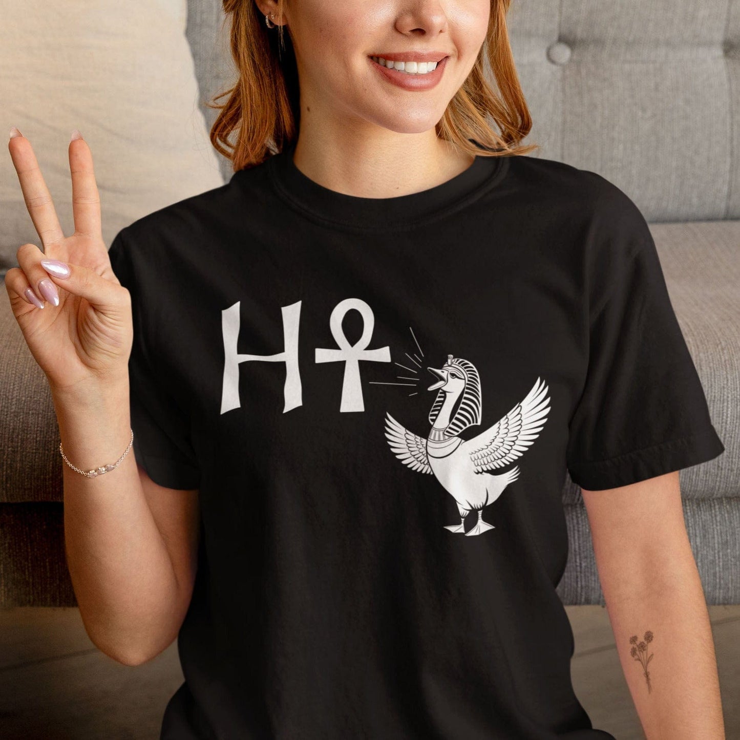 Black / S Egyptian Goose H-Ankh Meme T-Shirt