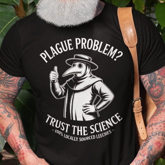 Black / S Funny Plague Doctor - Trust the Science Black Death T-Shirt