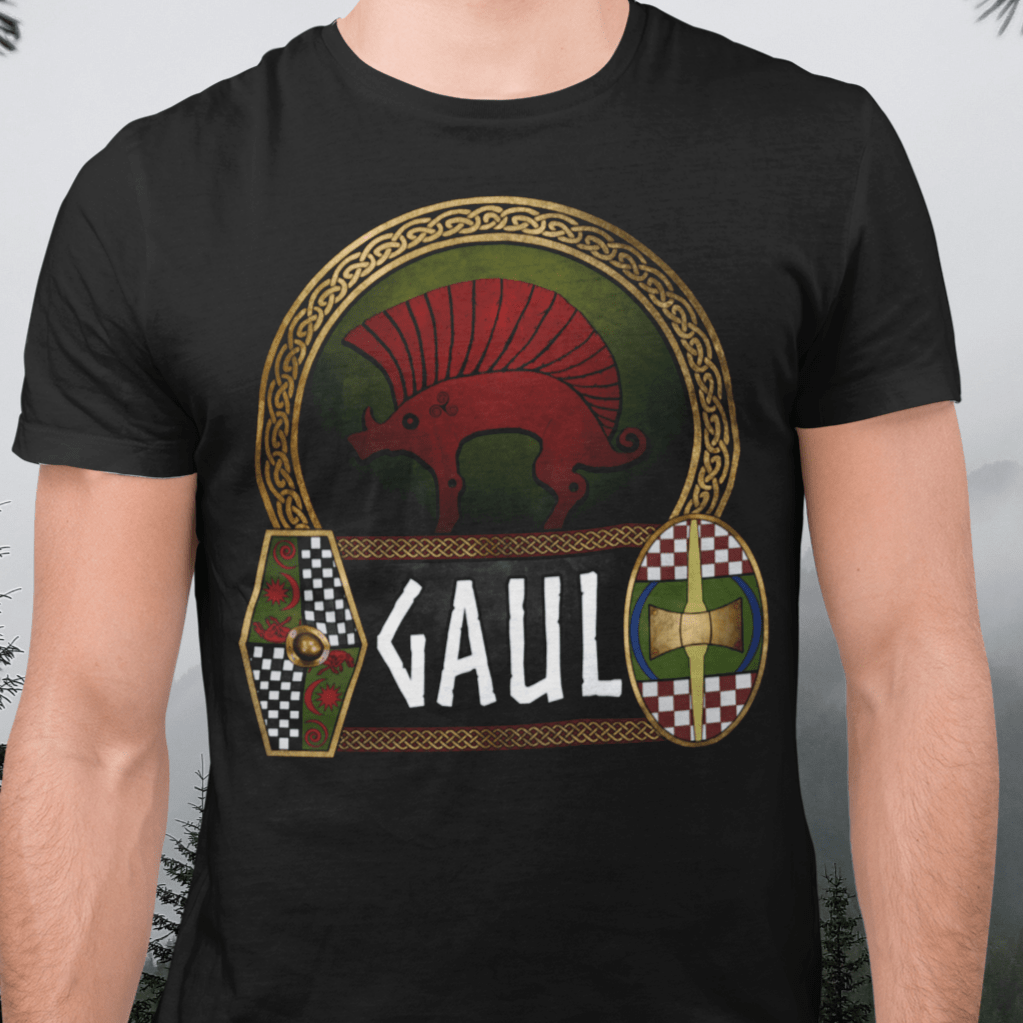 Black / S Gaul Ancient Gaelic Boar - Celtic Warrior Shields - Gaelic Heritage T-shirt