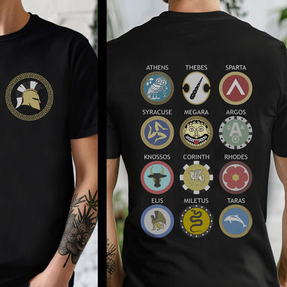 Black / S Greek Hoplite Shields - Greek Polis Double Sided T-Shirt