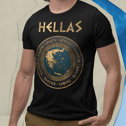 Black / S Hellas Ancient Greek Polis - City-States of Ancient Greece T-shirt