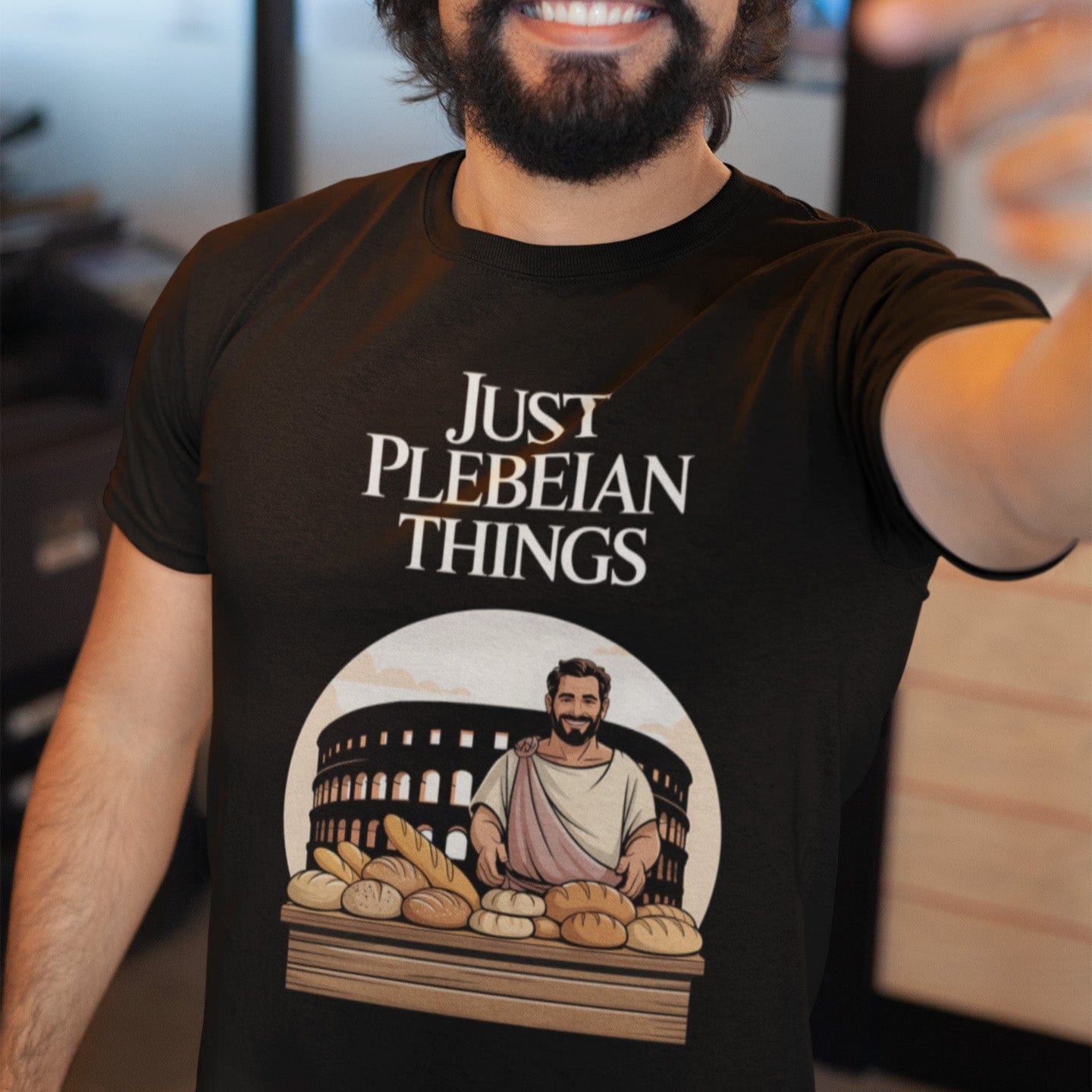 Black / S Just Plebeian Things - Bread and Games - Funny Ancient Rome T-Shirt