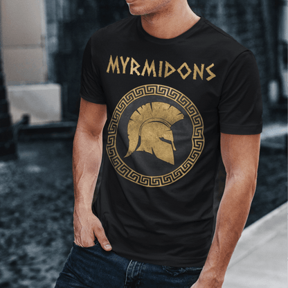 Black / S Myrmidons Warriors of Pythia and Achilles T-Shirt