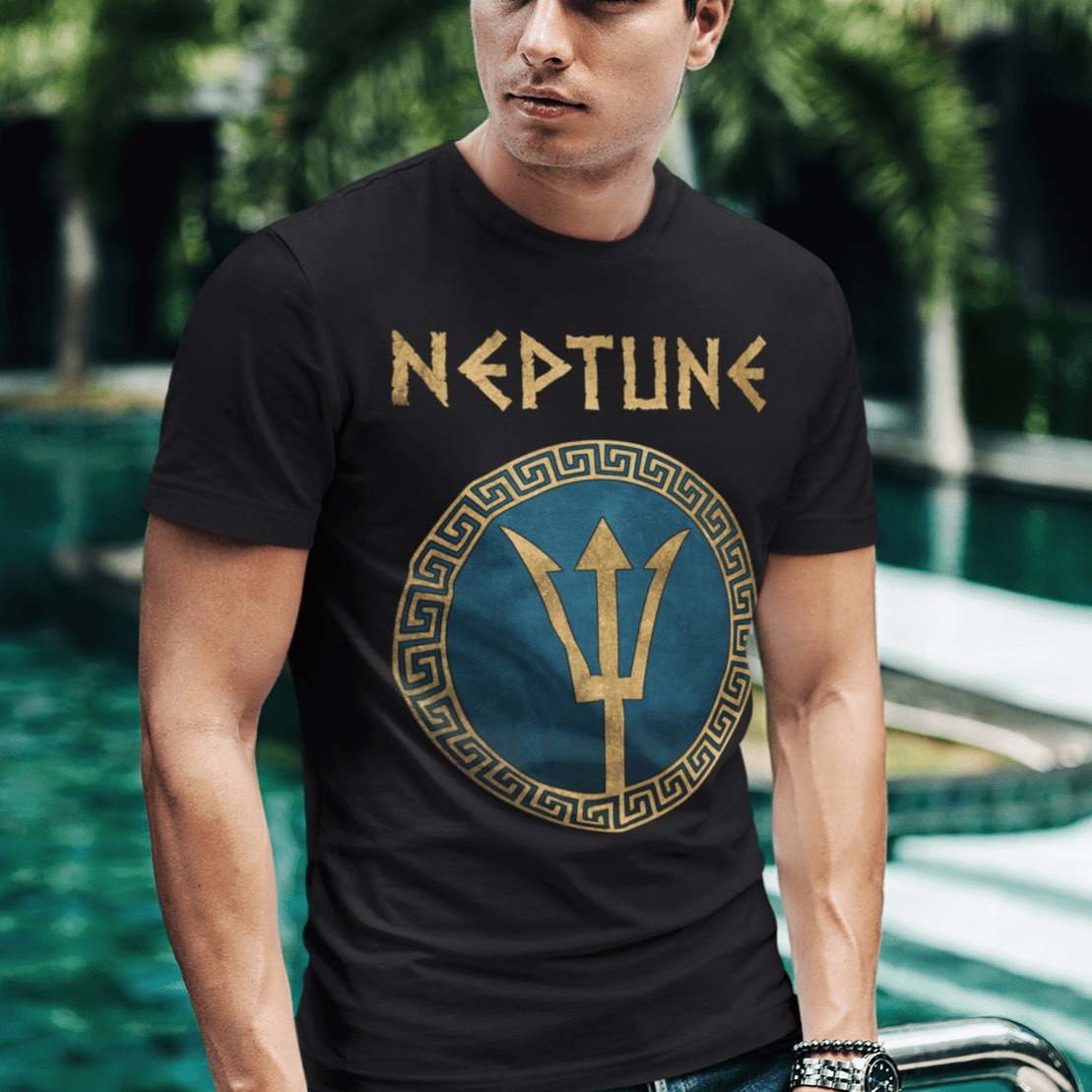 Black / S Neptune Roman God of the Sea T-Shirt
