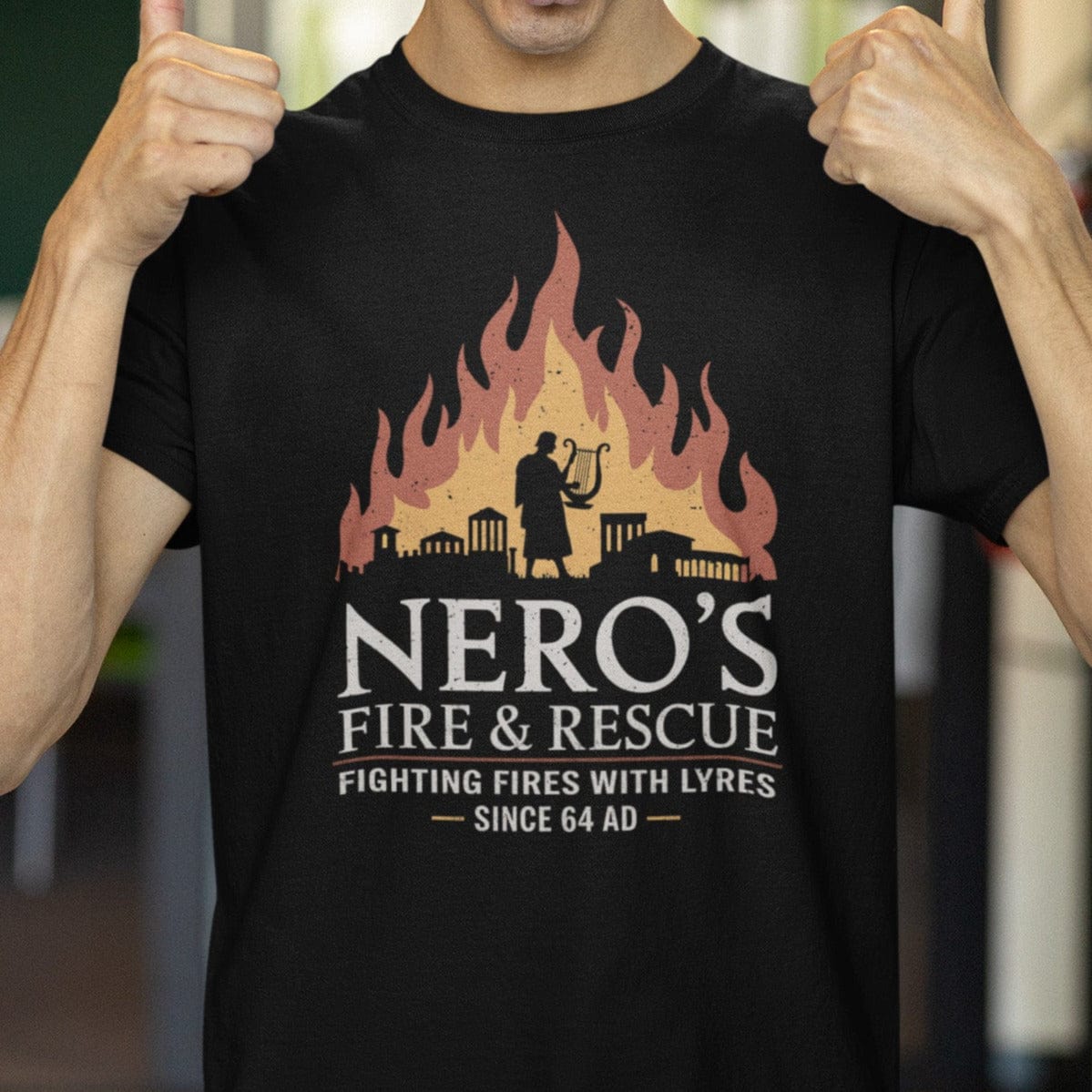 Black / S Nero's Fire & Rescue - Funny Ancient Rome T-Shirt