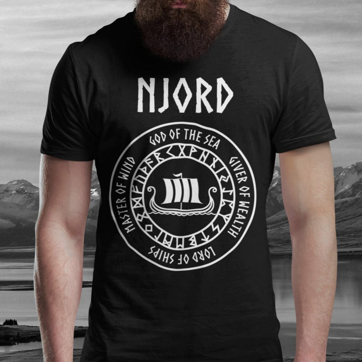 Black / S Njord Norse God of the Sea T-Shirt