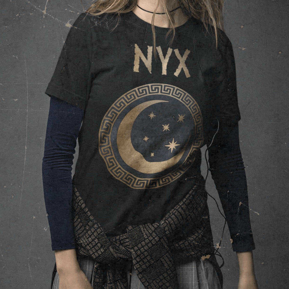 Black / S Nyx Greek Goddess of Night Ancient Symbol T-shirt