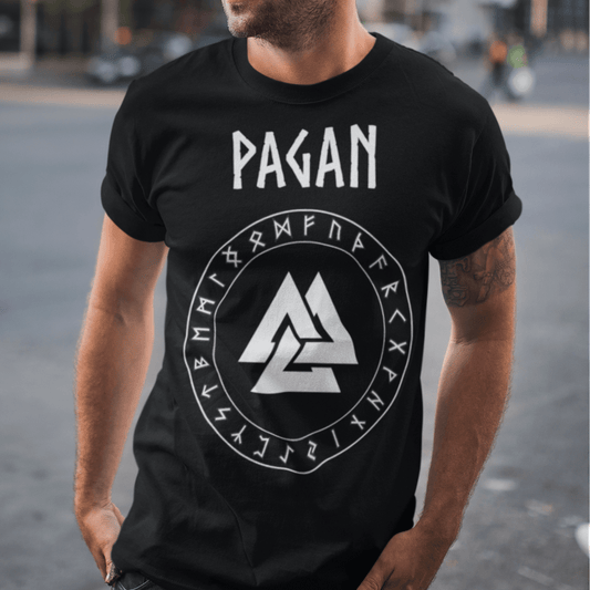 Black / S Pagan Norse Paganism Valknut with Runes T-Shirt