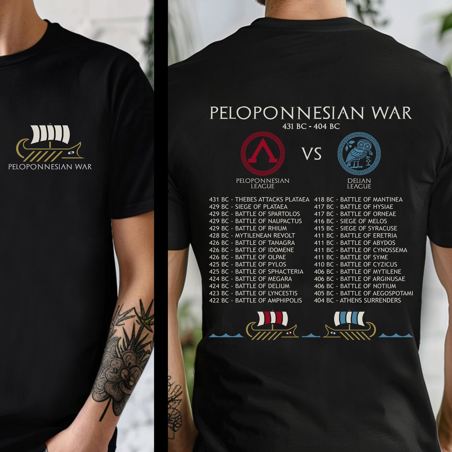 Black / S Peloponnesian War Battles - Double Sided T-Shirt