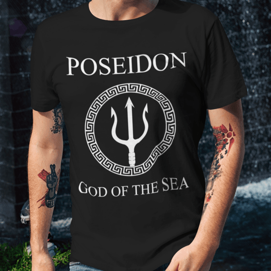 Black / S Poseidon Ancient Greek God T-Shirt