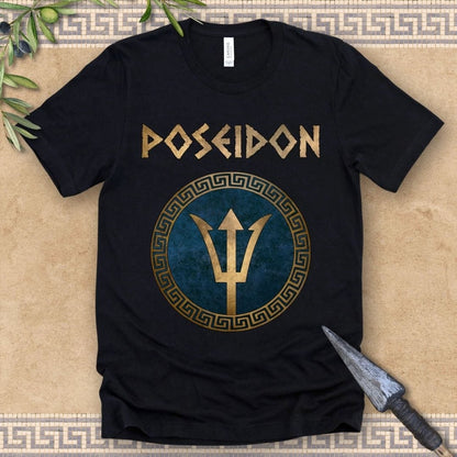 Black / S Poseidon Greek God Trident T-Shirt