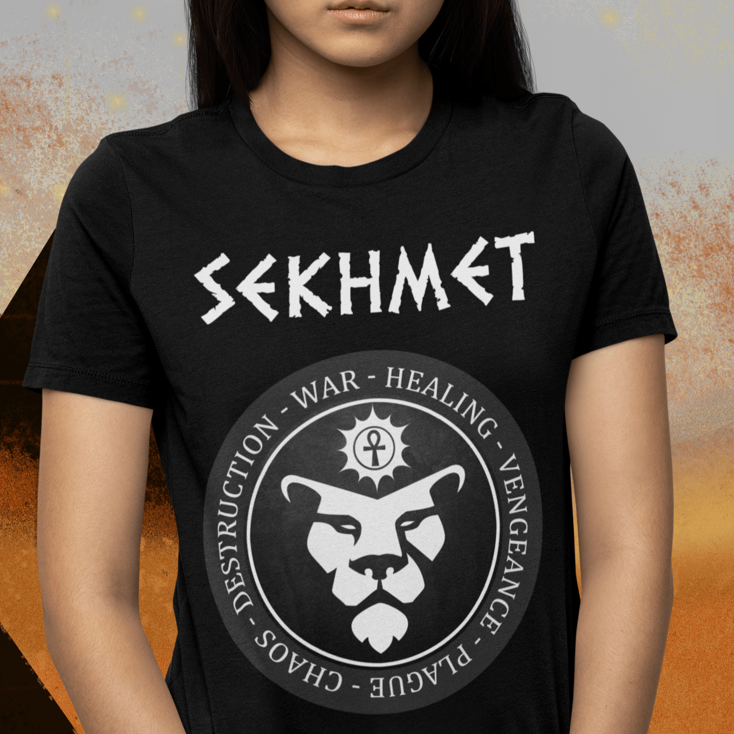Black / S Sekhmet Egyptian Goddess T-Shirt