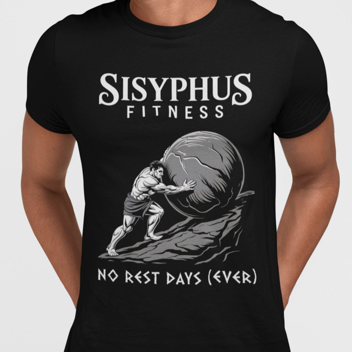 Black / S Sisyphus Fitness Funny Greek Mythology T-Shirt
