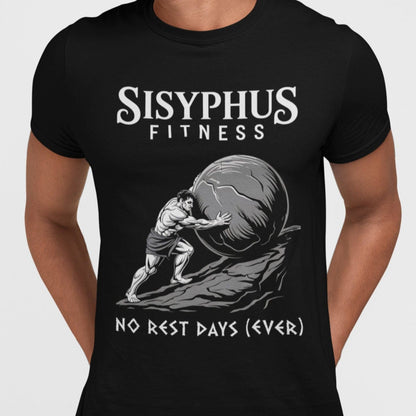 Black / S Sisyphus Fitness Funny Greek Mythology T-Shirt