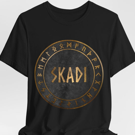 Black / S Skadi Norse Goddess of Winter Viking Runes T-Shirt