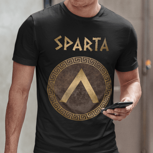 Black / S Sparta Ancient Spartan Shield Lambda Symbol T-Shirt