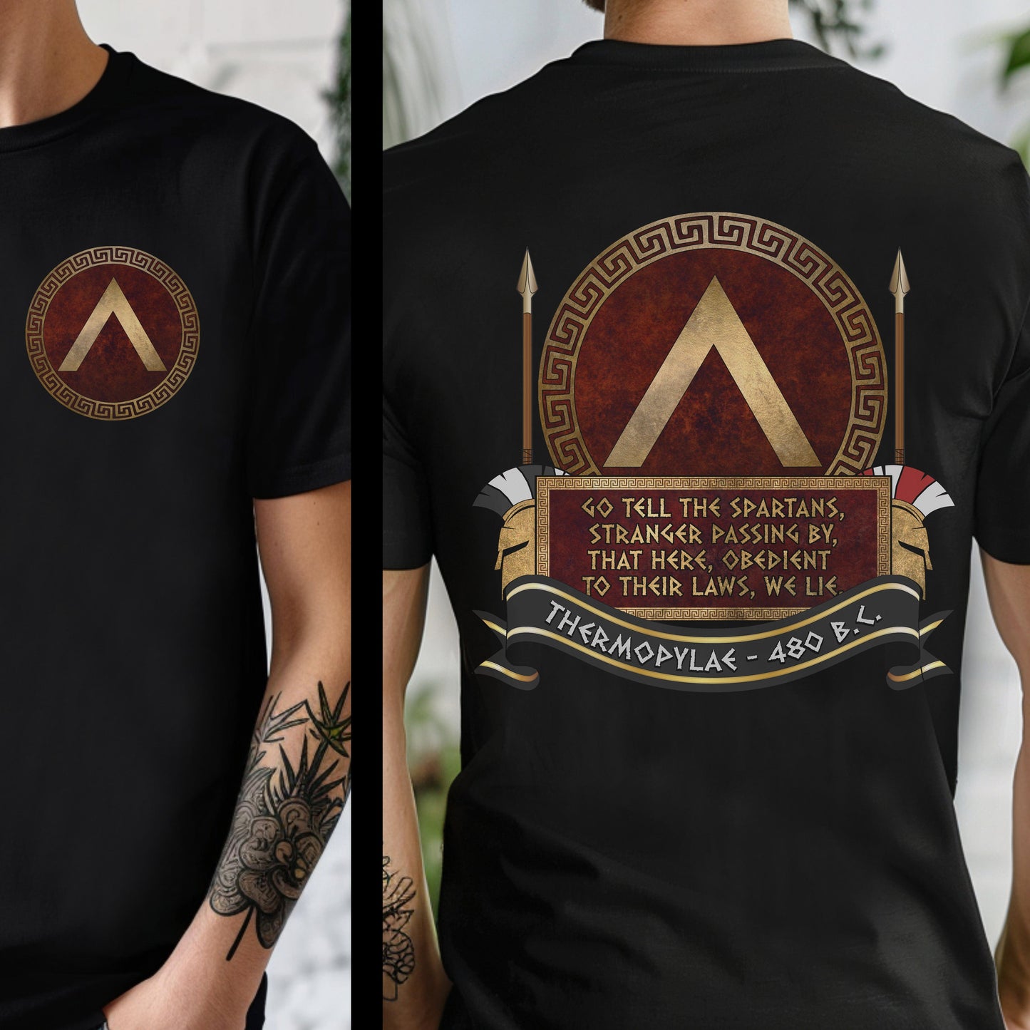 Black / S Sparta Thermopylae Epitaph - Double Sided T-Shirt