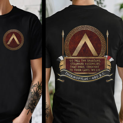 Black / S Sparta Thermopylae Epitaph - Double Sided T-Shirt