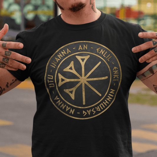 Black / S Sumer Ancient Gods and Goddess - Seven Gods Who Decree T-shirt