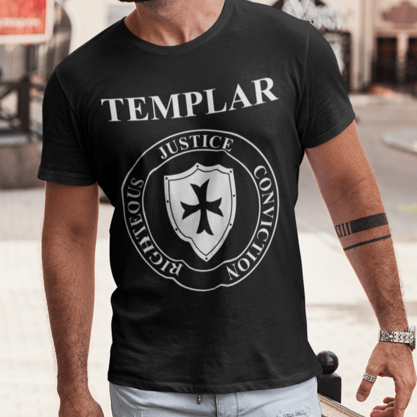 Black / S Templar Virtues of the Knights Templar Shield T-shirt