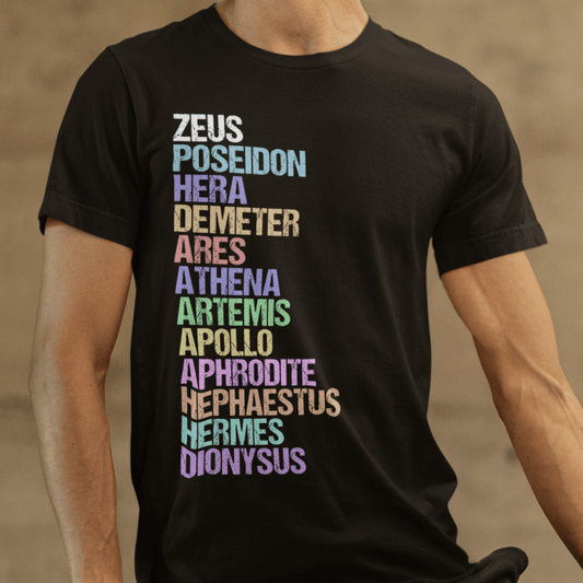 Black / S The Twelve Olympians - Greek Gods and Goddesses T-Shirt