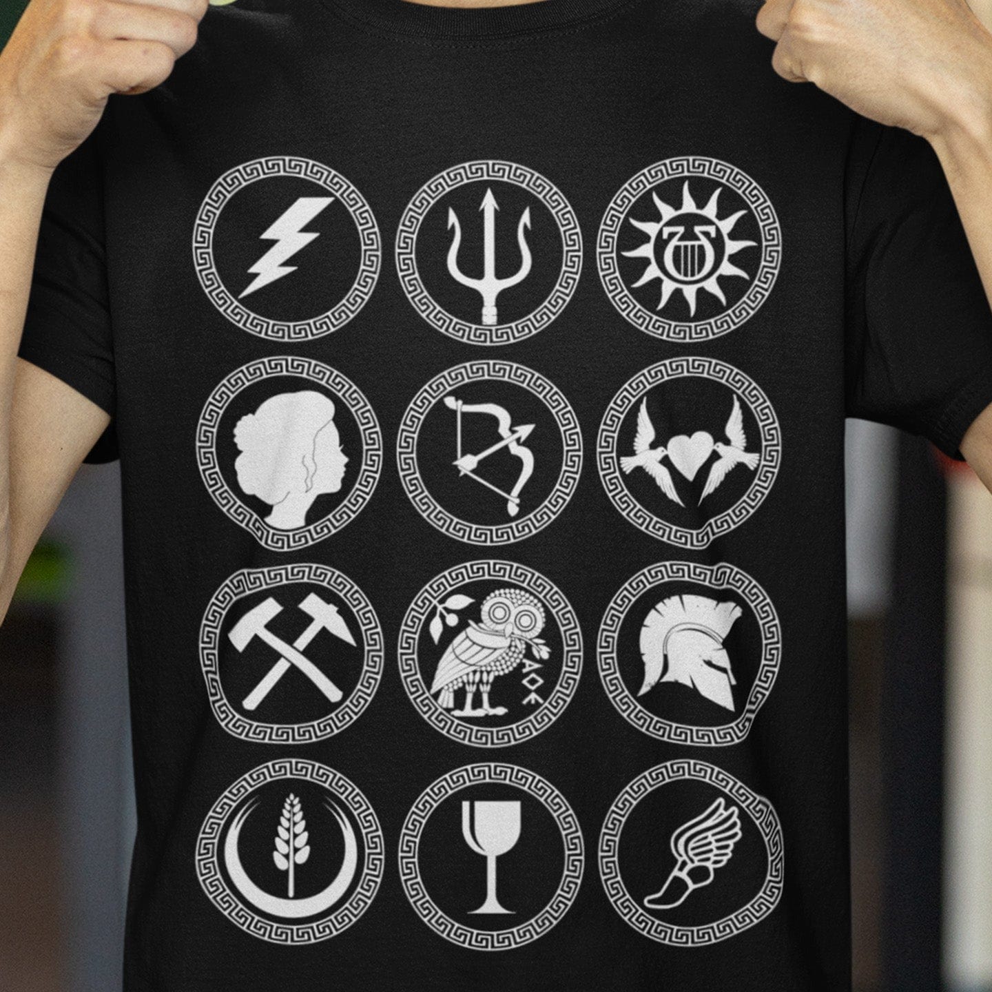 Black / S The Twelve Olympians Symbols - Greek Gods and Goddesses - Greek Mythology T-shirt