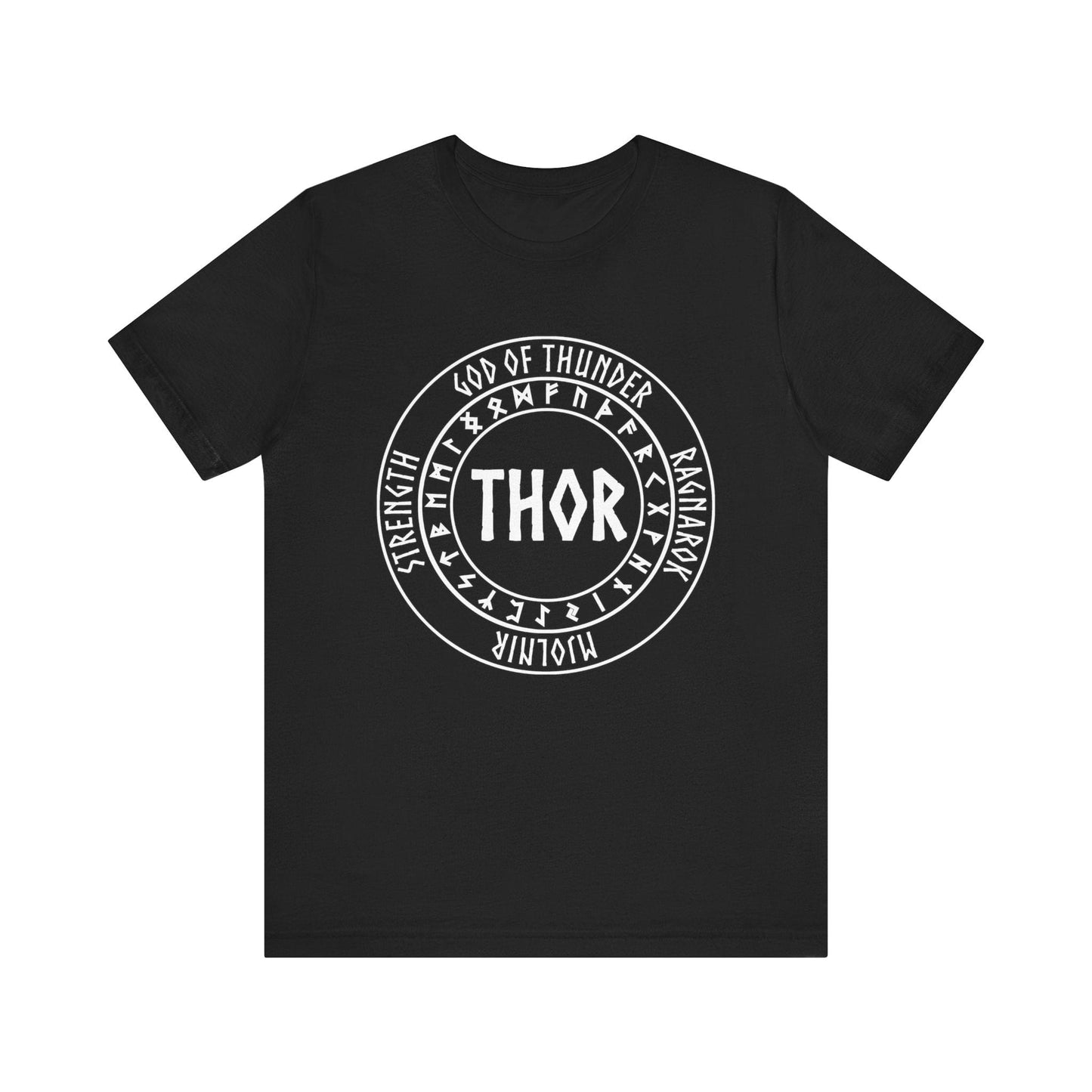 Black / S Thor Norse God with Futhark Runes T-shirt