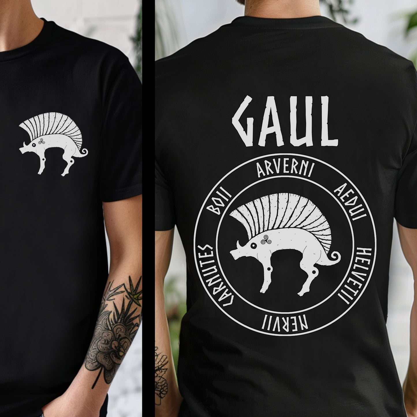 Black / S Tribes of Gaul - Gallic Boar Double Sided T-Shirt