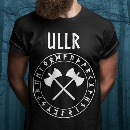 Black / S Ullr Norse God with Runes T-shirt