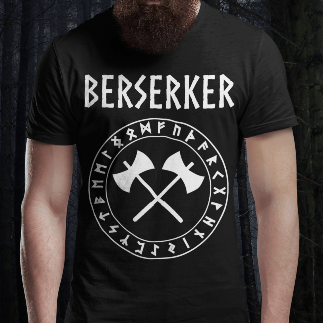 Black / S Viking Berserker with Runes T-shirt