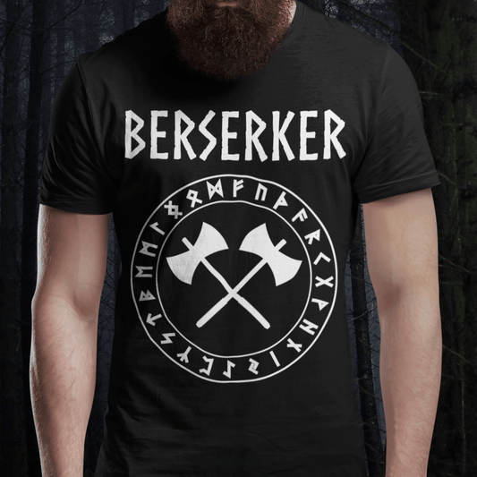 Black / S Viking Berserker with Runes T-shirt