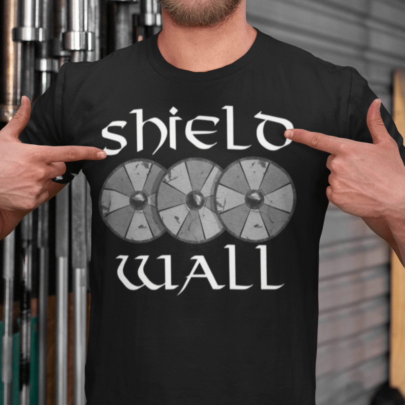 Black / S Viking Shield Wall Norse Warrior T-Shirt