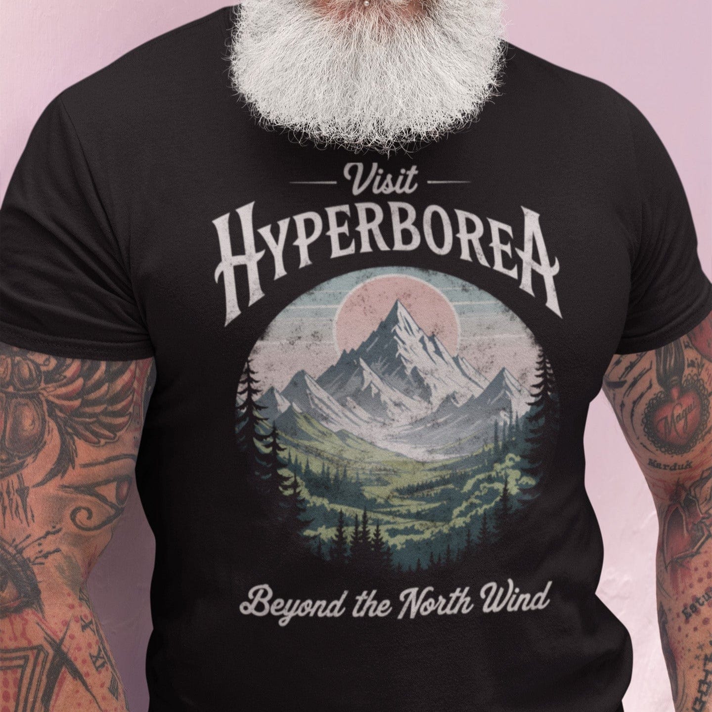 T-shirt Humour Historique Visitez Hyperborea - Coupe Classique Légère, Manches Doubles, Motif Décalé