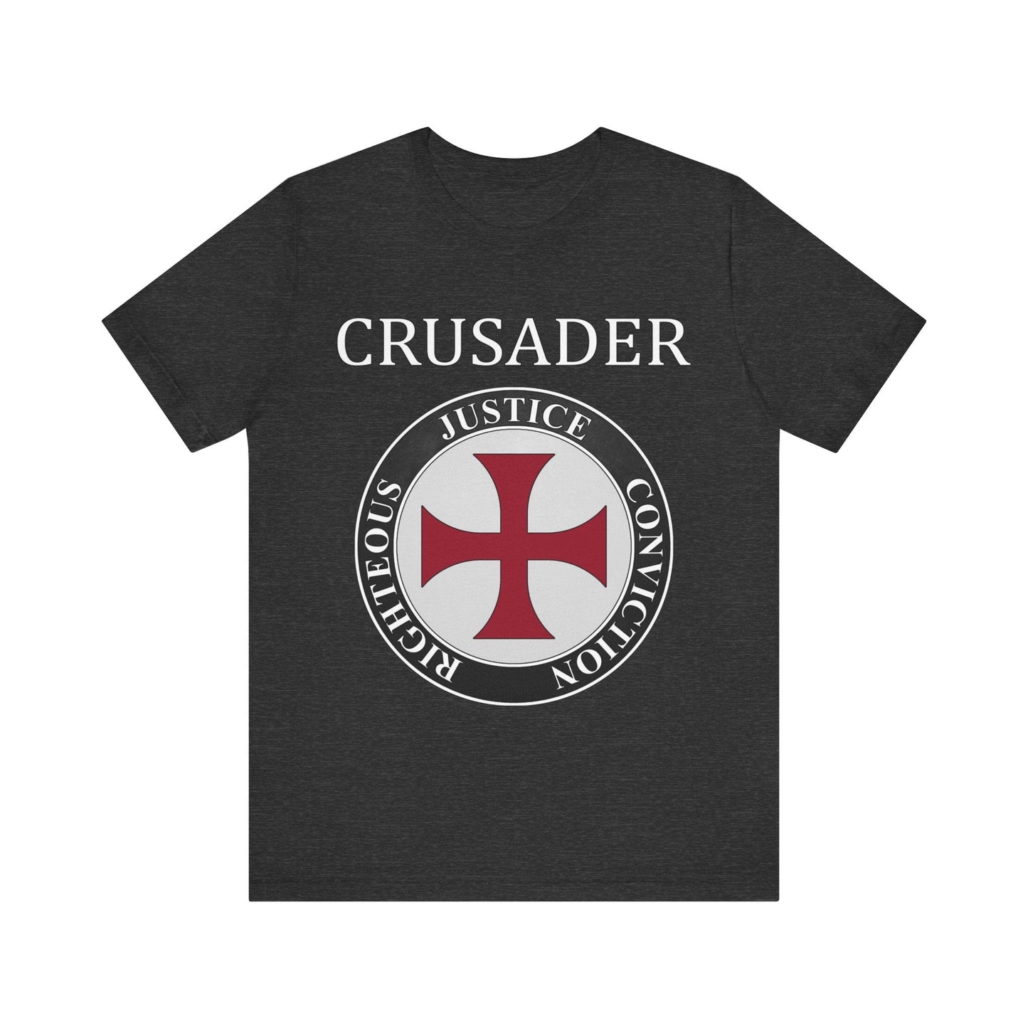 Dark Grey Heather / S Crusader Symbol - Medieval Knight Shield Virtues T-shirt