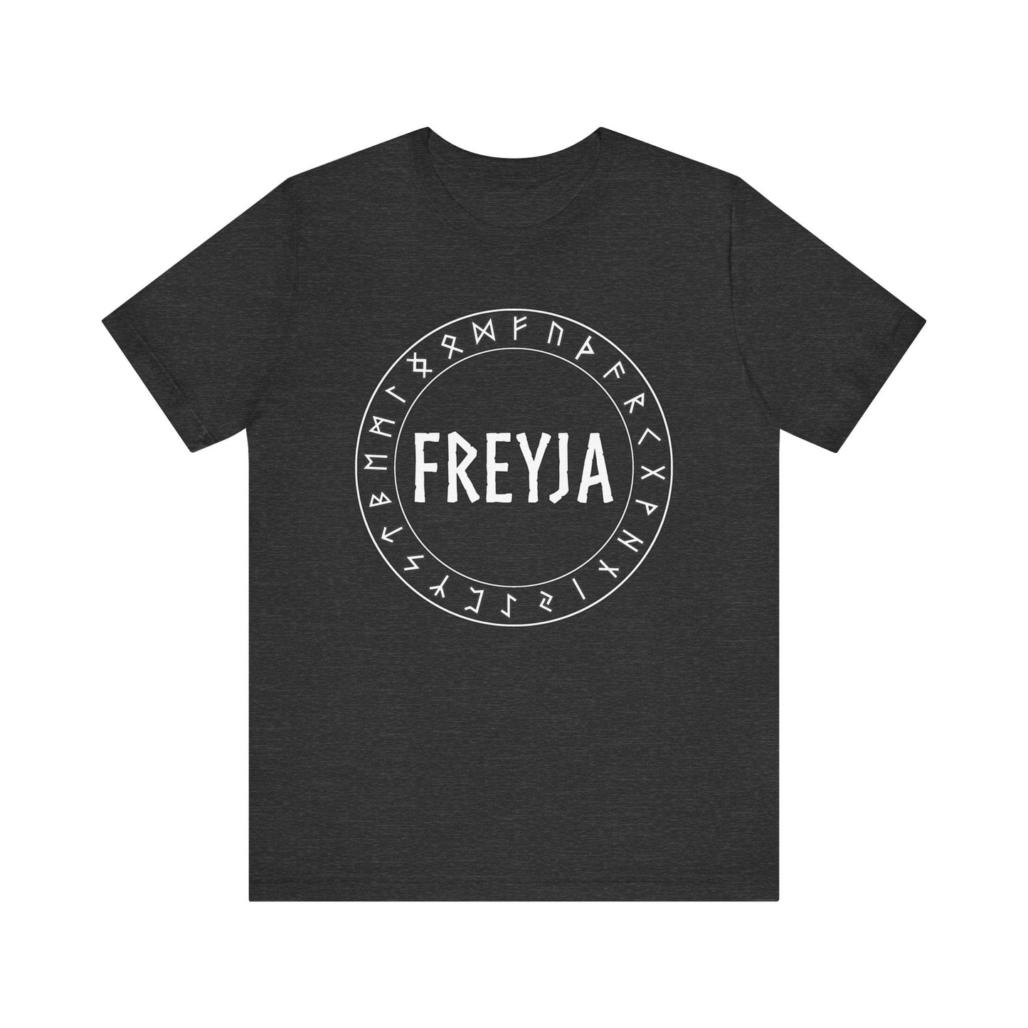 Dark Grey Heather / S Freyja Norse Goddess with Futhark Runes T-shirt