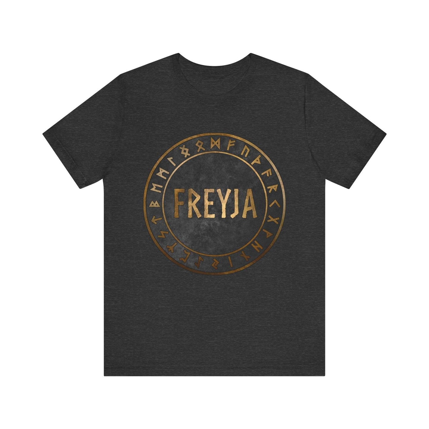 Dark Grey Heather / S Freyja Norse Goddess with Viking Runes T-Shirt