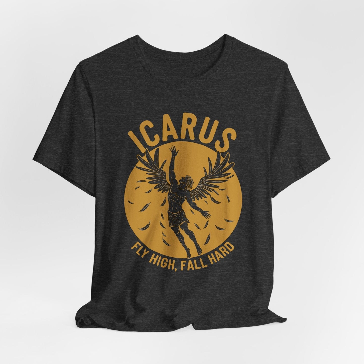 Dark Grey Heather / S Icarus Fly High, Fall Hard - Funny Greek Mythology T-Shirt