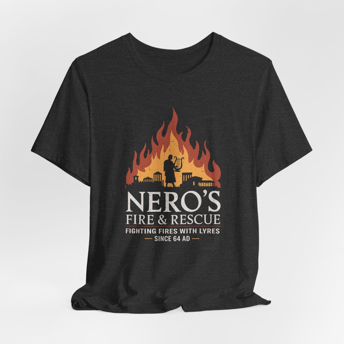 Dark Grey Heather / S Nero's Fire & Rescue - Funny Ancient Rome T-Shirt
