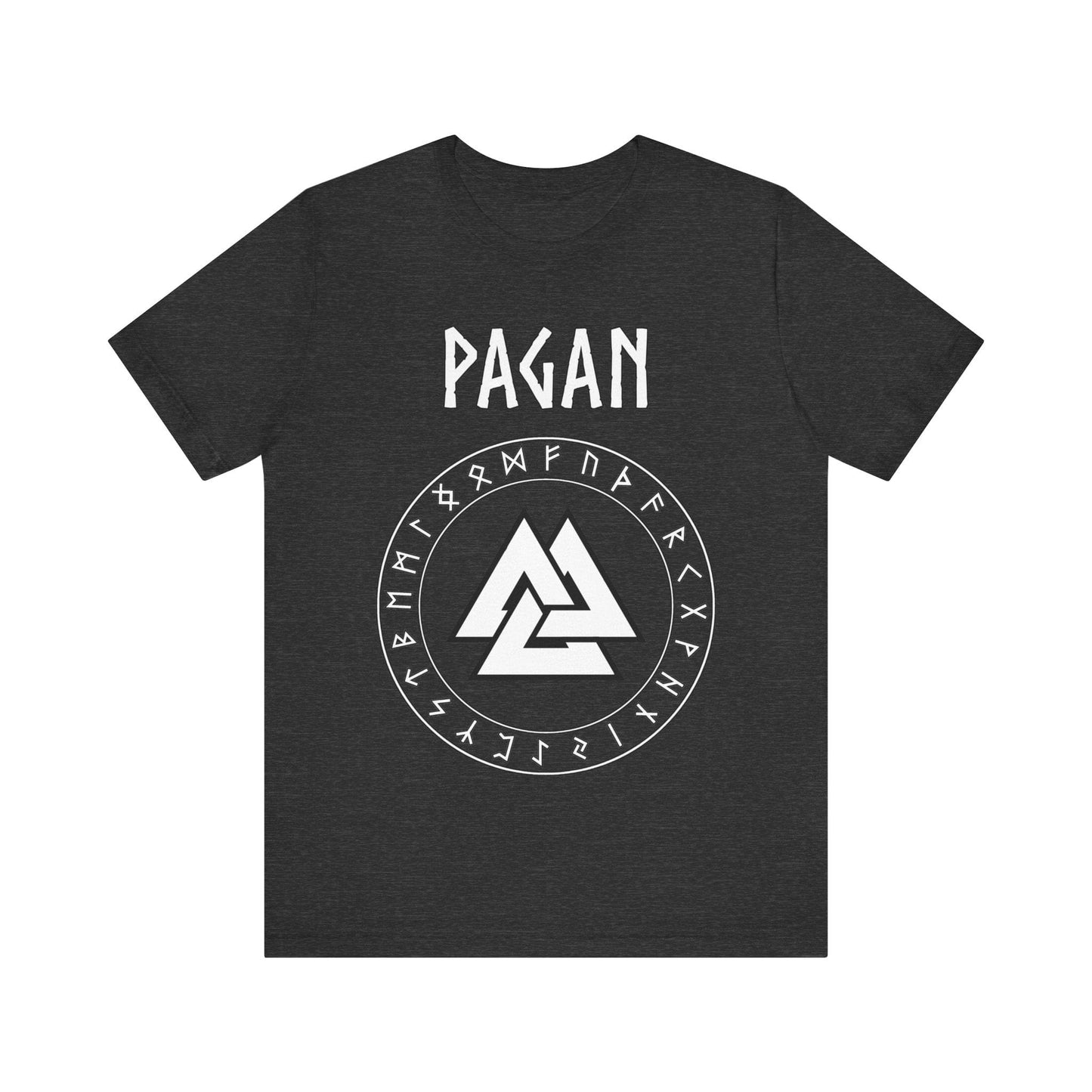 Dark Grey Heather / S Pagan Norse Paganism Valknut with Runes T-Shirt