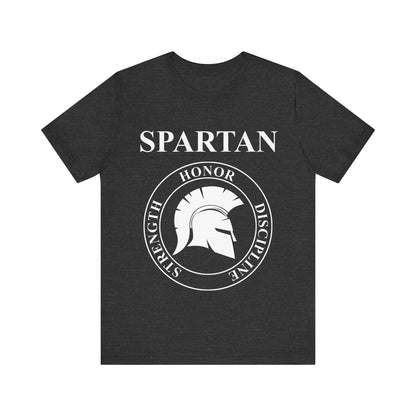 Dark Grey Heather / S Spartan Warrior Virtues of Sparta Helmet T-shirt
