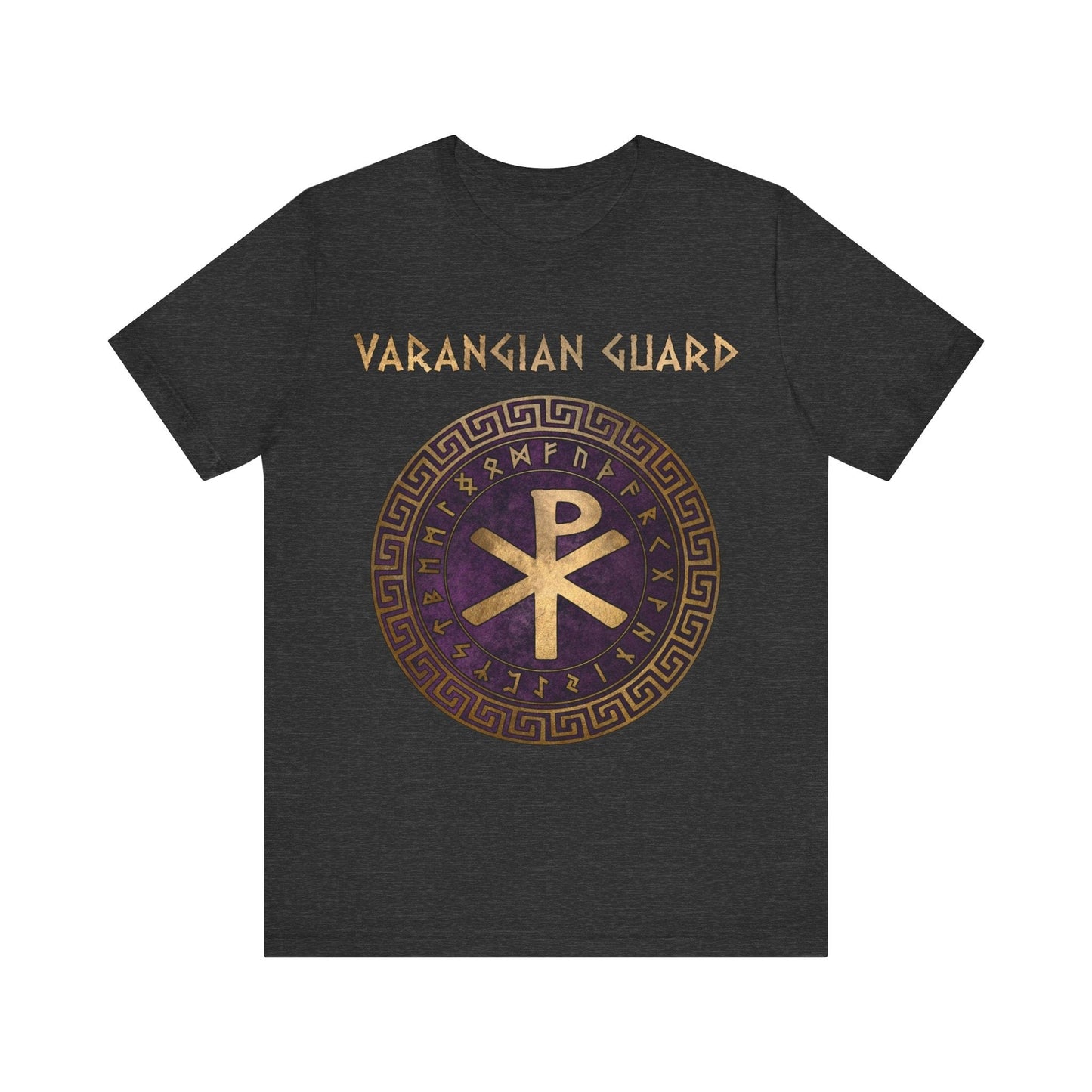 Dark Grey Heather / S Varangian Guard Byzantine Empire Chi Rho with Runes T-Shirt
