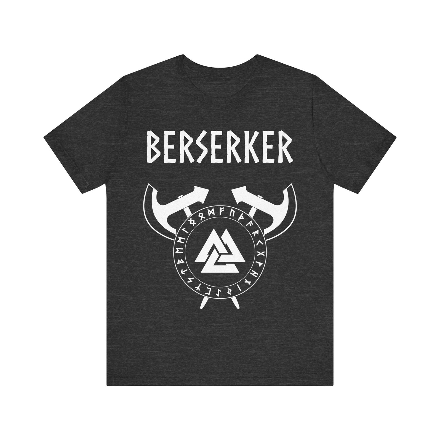 Dark Grey Heather / S Viking Berserker - Axes with Norse Runes - Viking Valknut T-shirt