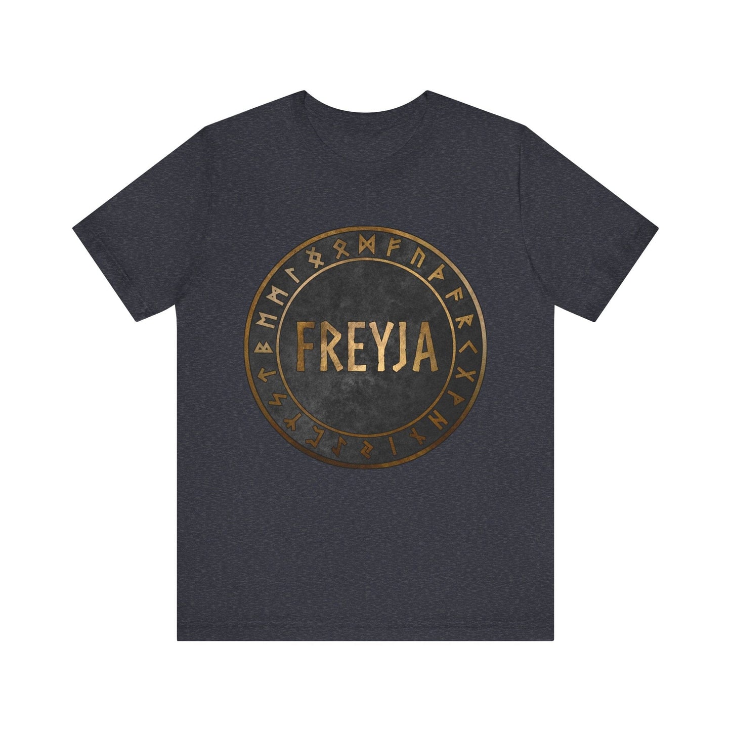 Heather Navy / S Freyja Norse Goddess with Viking Runes T-Shirt