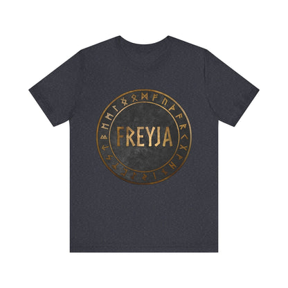 Heather Navy / S Freyja Norse Goddess with Viking Runes T-Shirt